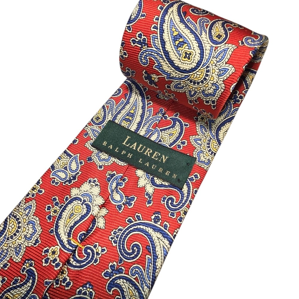 Lauren Ralph Lauren Multicolor Paisley 100% Silk Necktie Made in USA Tie Vintage - Picture 3 of 8